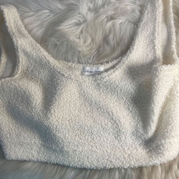 Lovers + Friends Ivory Fleecy Cropped Tank Style Bra Top Sz S - Picture 5 of 7
